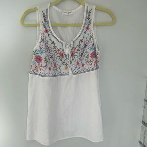 Beachlunchlounge collection tie front tank top, embroidered. 100% cotton